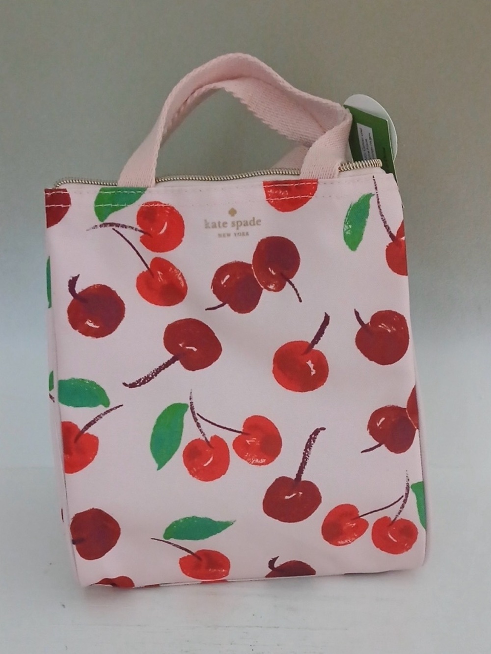 kate spade pink cherry print zip-top tote